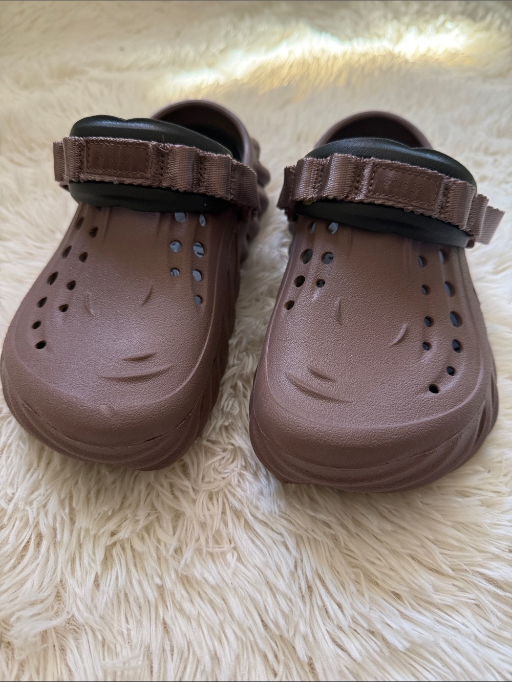 CROCS Kids Brown Foam Clogs with Adjustable Heel Strap